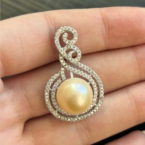 Yellow Pearl & CZ Pendant